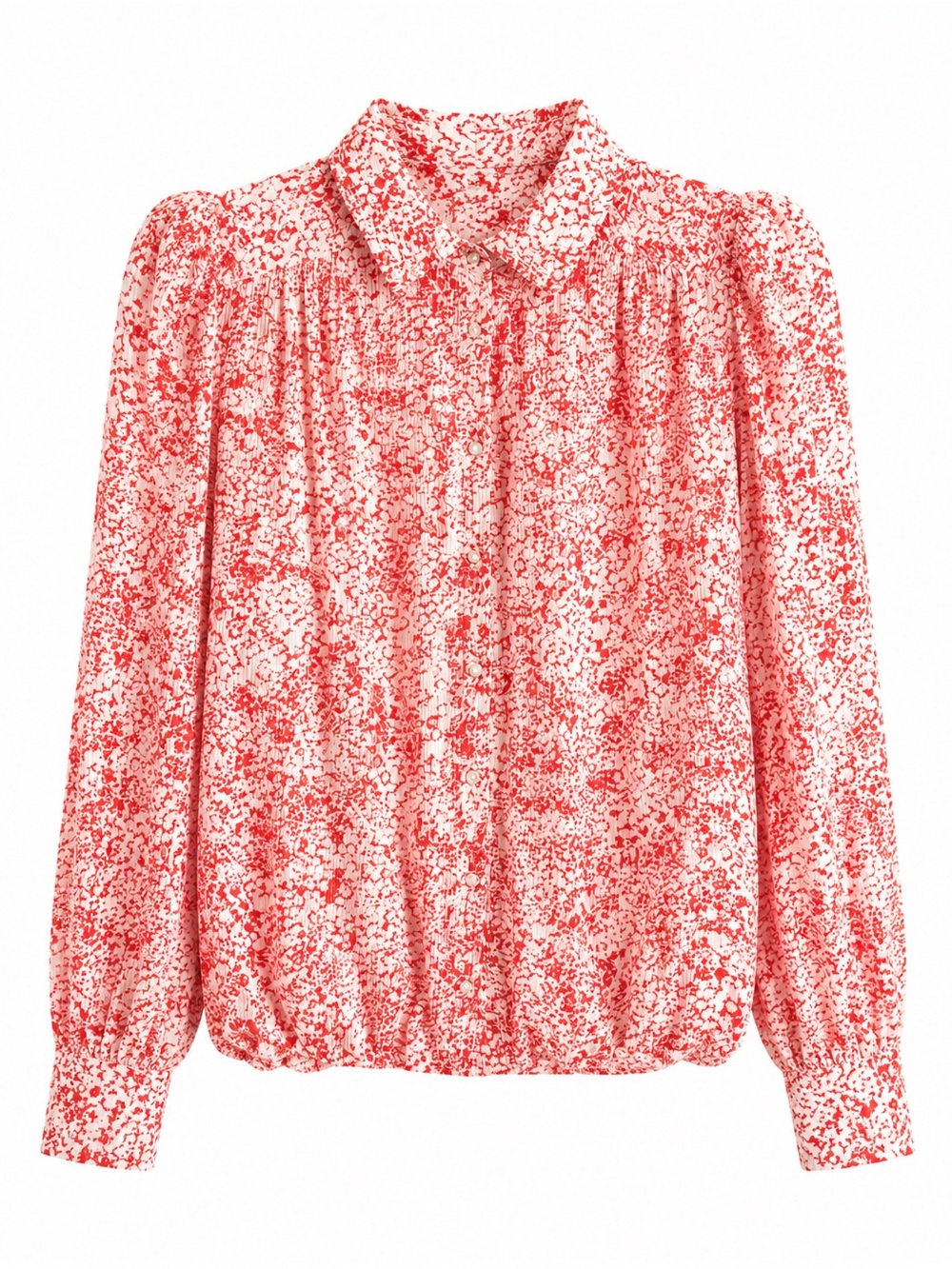 Almae France Red & White Printed Puff Shoulder Long Sleeve Blouse Size 3 (M/L) - Picture 1 of 10